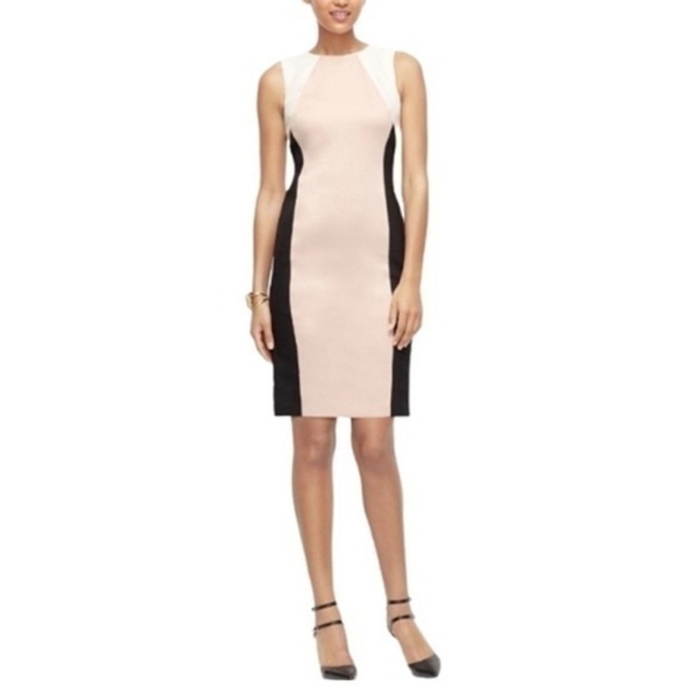 Ann Taylor Color Block Ponte Sleeveless Sheath Dress Women Size 6 Cream/White